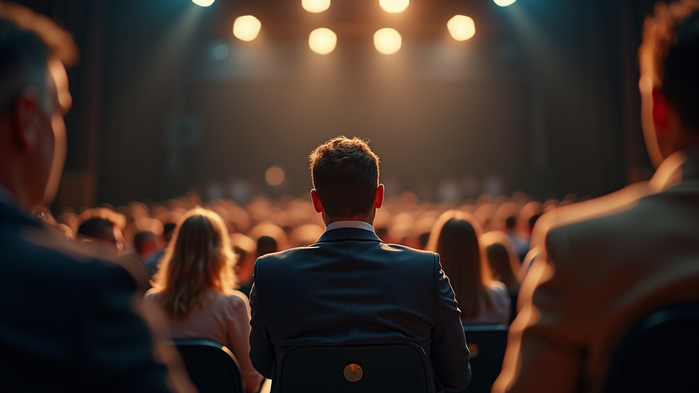 Eye-level view of a speaker engaging with an audience
